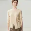 Abertura lateral ~ Suéter de cachemir con cuello redondo Otoño/Invierno 2026 Para mujer Color liso Prenda base Estilo elegante Suéter cálido