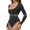 Body Modelador Sexy com Decote U Costas Abertas Emagrecedor com Controle de Barriga e Modelagem da Cintura, Modelador Corporal de Manga Longa