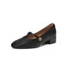 Sapatos Mary Jane de Pele de Ovelha Texturizada com Botão Pequeno Dourado Outono 2024 Novo Salto Grosso Bico Quadrado Couro Salto Baixo Camada Única para Mulheres
