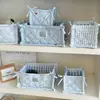 Cesta de Almacenamiento Acolchada con Rayas Azules Originales Organizador de Escritorio para Cosas Pequeñas Caja de Almacenamiento para Cosméticos, Bocadillos, Artículos Varios