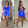 C6669 transfronterizo AliExpress Amazon moda europea y americana para mujer vestido de falda de plumas de malla de color sólido con pedrería