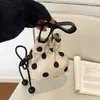 Bolsa de Cubo con Cordón de Lunares Estilo Coreano para Mujer Alta Apariencia Versátil Casual Bolso de Hombro Elegante Girly Calle Compras Bolso Cruzado