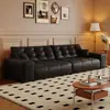 Sofá de Couro Waxado Estilo Retrô Francês Resistente a Arranhões para Sala de Estar Pequena, Sofá Marrom Desgastado Estilo Moderno Minimalista Meio do Século