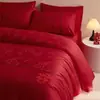 Juego de Cuatro Piezas Jacquard de Alta Gama para Boda, Funda de Edredón Roja para Boda, Sábana Plana, Sábana Ajustable, Edredón de Boda para Recién Casados, Juego de Cama
