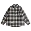 Camisa retrô xadrez de manga comprida da moda estilo japonês Rumeng para homens, outono, modelagem solta, estilo de rua simples, versátil, casual