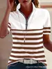 Camiseta de Manga Corta con Cremallera, Cuello de Solapa y Rayas para Mujer, Nueva Colección Primavera y Otoño 2026