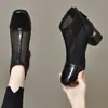 Botines de Malla Blanca con Diseño de Grulla 2026 Nuevos de Primavera/Verano para Mujer, Punta Cuadrada, Tacón Medio, Tacón Grueso, Sandalias de Piel Suave, Estilo de Verano, Transpirables y Huecos