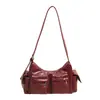 Nova bolsa de ombro estilo workwear retrô 2026 para mulheres, grande capacidade, múltiplos bolsos, couro macio, design de urso, bolsa transversal