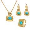 Collar Colgante Cuadrado de Perla de Agua Dulce Azul Turquesa Natural de Ensueño Anillo Pendientes Conjunto de Acero Inoxidable Exquisito de Lujo