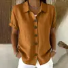 2026 Amazon Cruzamento Europeu e Americano Primavera e Verão Camisa Lisa com Gola e Botões, Casual, Confortável, Camiseta Solta de Manga Curta