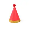 Nuevo sombrero de cumpleaños Amazon transfronterizo original dorado brillante con estampado metálico bola de pelo grande lindo sombrero de cumpleaños para fiesta de cumpleaños
