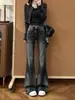 Chao Li tiene en stock jeans de pierna acampanada micro con degradado negro-gris para mujer, nueva temporada otoño e invierno, chica popular, cintura baja, no ajustados a la pierna, pantalones acampanados