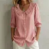 Camisa Feminina de Linho Listrada de Manga Curta, Nova, Corte Solto, Design de Nicho Europeu e Americano para o Verão, Cruzamento de Fronteiras, para o Trabalho