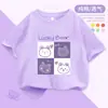 Camiseta de Manga Corta de Algodón Puro para Niñas Moda Verano 2025 Estilo Coreano Holgada Estampado de Dibujos Animados Camiseta para Niños Moderna