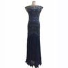 Cross-Border party deess jantar anual vestido longo 1920 vintage lantejoulas malha frisada folha de lótus