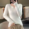 No Más Reposiciones=========Suéter Básico de Color Sólido Ajustado con Cuello Redondo en V, Suéter de Punto Interior para Mujer