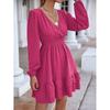 Vestido Novo Europeu e Americano Amazon 2022 Primavera Decote V Manga Longa Babados Justo Linha A Vestido Casual para Mulheres