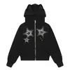 Sudadera de Manga Larga con Orejas de Gato Lindas, Estilo Estrella de Cinco Puntas con Pedrería para Mujer, Nueva Chaqueta Corta Holgada de Primavera e Invierno