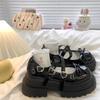 Mocasines de Estilo Británico con Lazo Combinables para Mujer Verano Nuevo Retro Suela Gruesa Tacón Grueso Doble Hebilla con Zapatos Mary Jane para Mujer