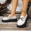 Mocassins Plataforma com Cavalo e Solado Grosso para Mulheres 2025 Verão Novo Estilo Preppy Britânico Versátil Slip-On Sapatos Pequenos de Couro