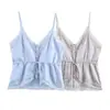 Al por mayor Primavera 2026 Nuevo Estilo Europeo y Americano Ropa para Mujer Top de Satén de Seda con Textura Decorado con Encaje con Tirantes Pequeños 82956