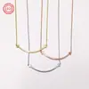 [04] Joias de prata nacionais e estrangeiras requintadas elegantes em formato T brilhantes sem diamantes tamanho pequeno colar de sorriso três cores