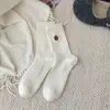 Calcetines de Otoño e Invierno para Mujer con Bordes Fruncidos y Bordado de Oso, Calcetines Cálidos para Mujer Estilo Universitario, Calcetines Holgados de Imitación Cachemir a la Moda para Mujer