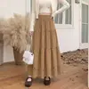 Falda calada de gamuza marrón para mujer, falda tipo paraguas de cintura alta drapeada para principios de otoño, falda de pastel extremadamente hermosa y esponjosa