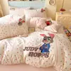 Juego de cuatro piezas de ropa de cama de algodón cepillado grueso de dibujos animados, funda de edredón de algodón puro nuevo para otoño e invierno 2026, sábana, juego de tres piezas para dormitorio