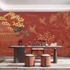 Estilo Antigo Novo estilo Chinês papel de parede para sala de estar atmosfera simples detalhe em dourado esboço arquitetura antiga escrita de garça matar papel de parede para restaurante