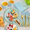 Bandeja de Papel para Fiesta de Puntos Dorados Azules Bandeja de Papel para Cumpleaños Año Nuevo Vaso de Papel Servilleta de Papel Suministros Desechables para Decoración de Escritorio