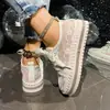 Zapatos Planos Casuales Transfronterizos Talla 45 con Cordones de Pedrería, Zapatillas Deportivas Transpirables de Malla Bordada con Cordones y Suela Gruesa, Versátiles
