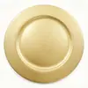 Prato de plástico PP dourado com pintura eletrostática de 13 polegadas, prato decorativo liso de cor sólida, jogo americano de mesa para hotel, casamento, comércio exterior