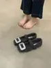 Sapatos Mary Jane de Pele com Fivela Quadrada Strass para Mulheres, Peça de Roupa Exterior 2025 Novo Outono e Inverno com Forro de Lã, Sapatilhas para Saia