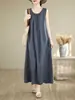 Nuevo vestido largo sin mangas de estilo resort costero con fruncido en la cintura para mujer, talla grande, adelgazante, para mujeres de talla grande, vestido largo con tiras para la playa