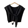 Xale Outer de Tricô Listrado Cor Sólida Doce Estilo Japonês e Coreano Decoração de Gola Falsa Feminina Outono e Inverno Peça para Ombro em Ambiente com Ar Condicionado