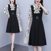 Vestido Occidental Elegante de Moda para Mujer 2024 Otoño Nuevo Estilo Estampado de Lazo Costuras Ajustado Adelgazante Look Talla Grande Falda