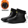 Botas de lluvia cortas para hombre, engrosadas, antideslizantes, cálidas y duraderas, para trabajo al aire libre, pesca y uso en la playa, zapatos de goma impermeables