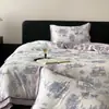 Juego de Cama de Cuatro Piezas Estilo Sábana Ajustable Lyocell Estampado Digital Retro de los 80 Sábana de Cama de Seda de Hielo Funda Nórdica