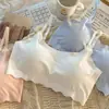Roupa íntima feminina de seda gelo sem marcas, esportiva, push-up, sutiã para meninas, estudantes, respirável, com alça fina, lindo estilo colete