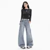 Jeans Lavados Azul Claro Scimitar para Mujer en Otoño e Invierno Nuevos Pantalones de Cintura Alta Sueltos de Pierna Ancha Adelgazantes Que No se Pegan a las Piernas