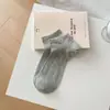 Calcetines Tobilleros Lindos Bordados de Oso de Dibujos Animados para Primavera y Verano Estilo Escolar Japonés Color Sólido Malla Transpirable Delgados Cortos