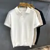 Camisa Polo Tricotada de Manga Curta Masculina Estilo Old Money, Gola V, Gola Gaivota, Camiseta com Textura Vazada, Verão, Atacado de Fábrica Transfronteiriço