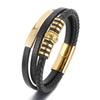 Pulsera tejida de cuero vintage de acero inoxidable transfronterizo para hombre, pulsera tejida multicapa con hebilla magnética de acero de titanio, joyería al por mayor