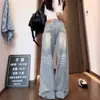 Jeans lavados vintage estilo americano de talla grande para mujer, pantalones rectos de pierna ancha holgados de cintura alta para otoño, adelgazantes para señoras de talla grande