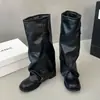 Botas de Pantalón de Estilo Nuevo para Otoño/Invierno 2026 con Hebilla de Cinturón para Mujer, Botas de Caballero Plisadas Vintage con Tacón Grueso, Botas Largas de Moda para Mujer