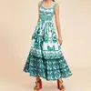 2026 Comercio Exterior Transfronterizo Europeo Ropa de Mujer Otoño Nuevo Estilo Vacaciones Falda Larga Casual Playa Estampado Vestido de Tirantes Finos