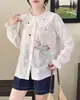 Ropa de Otoño 2026 Estilo Mori Girl Japonés Dibujos Animados Bordado Floral Cuello Solapa Camisa Cardigan Suelta Oversize de Manga Larga para Mujer