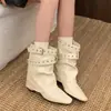 Hebilla de cinturón estilo coreano First Encounter Season Botines de tacón grueso para mujer 2026 nuevos Botas Martin de otoño e invierno con remaches y caña corta