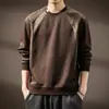 Moletom Pesado Americano Retro de Alta Qualidade para Homens, Nova Moda Outono Marca Cor Blocada Solto Casual Gola Redonda Manga Longa Camiseta para Homens